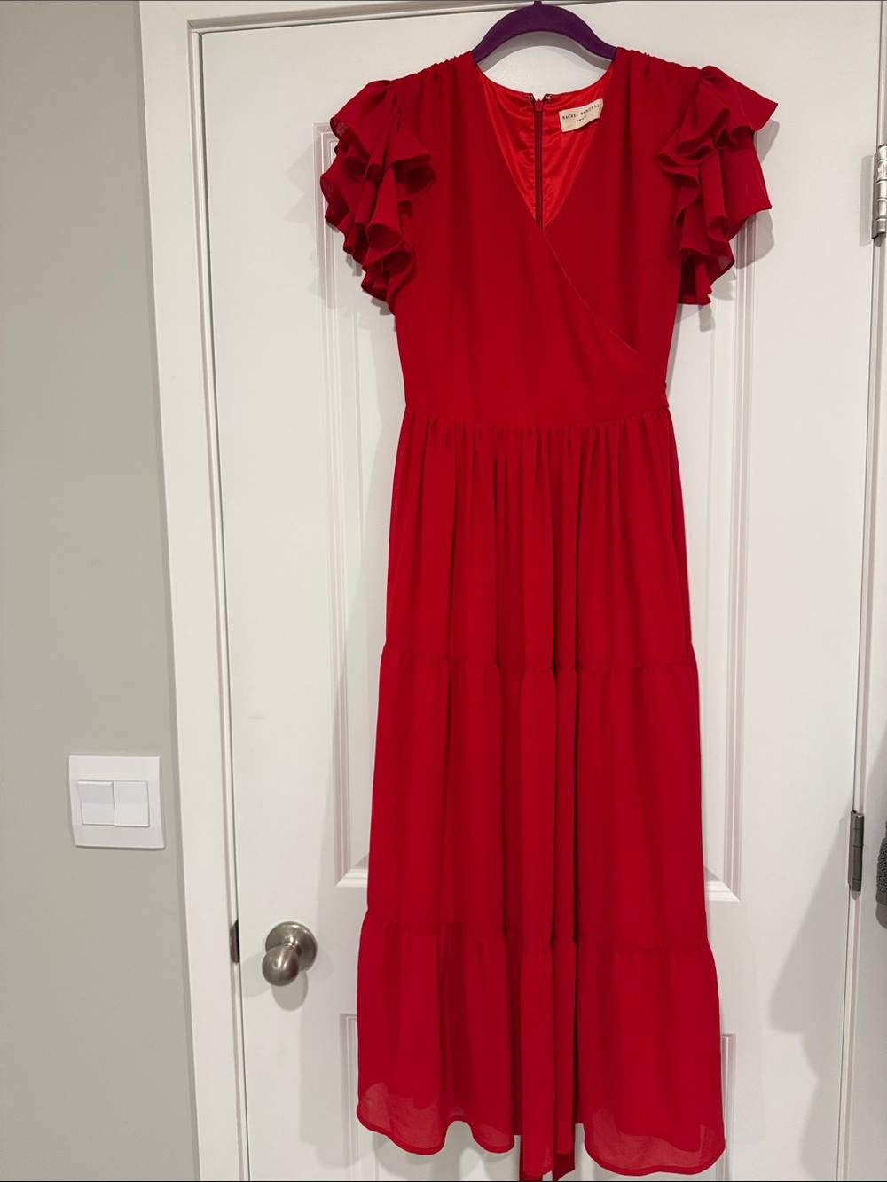 Rachel Parcell Red Ruffle Sleeve Tiered Maxi
